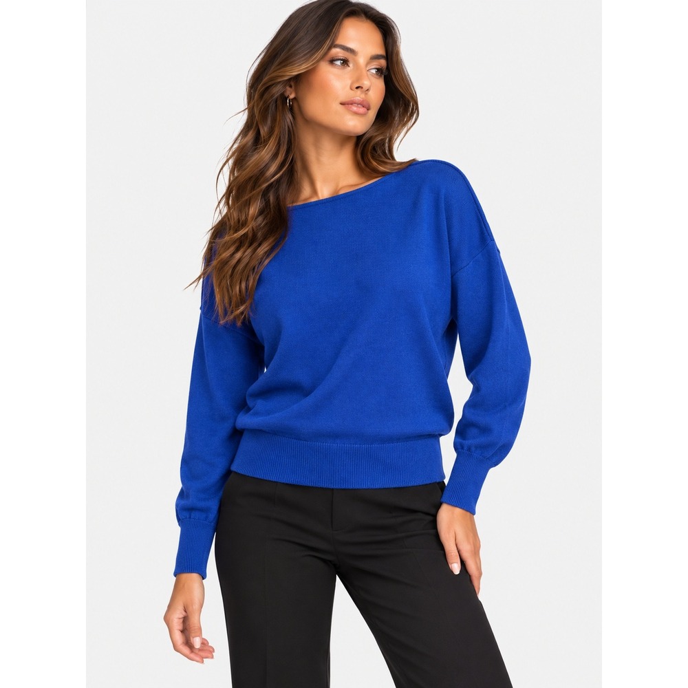 Nordstrom Collection Royal Blue Silk Cashmere Back Zip Pullover Sweater L